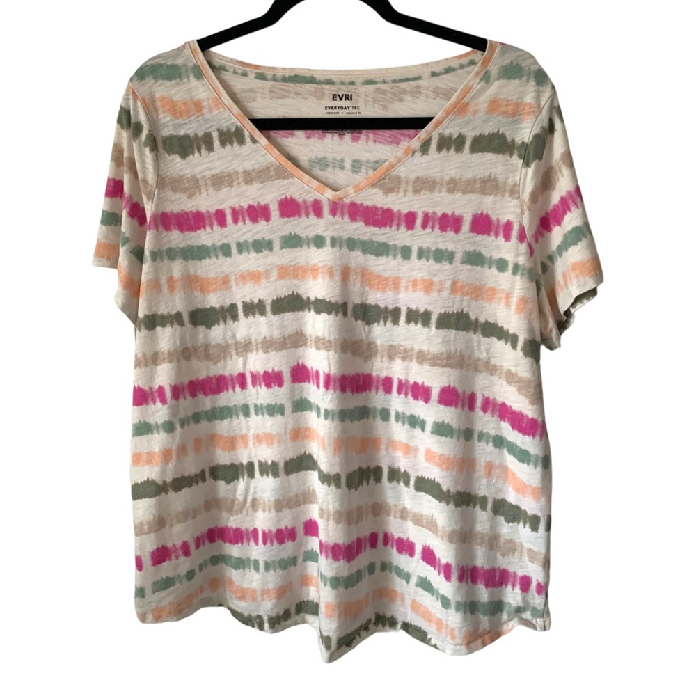 5 for $20 Evri everyday tee colorful stripes pink gray blue green white
